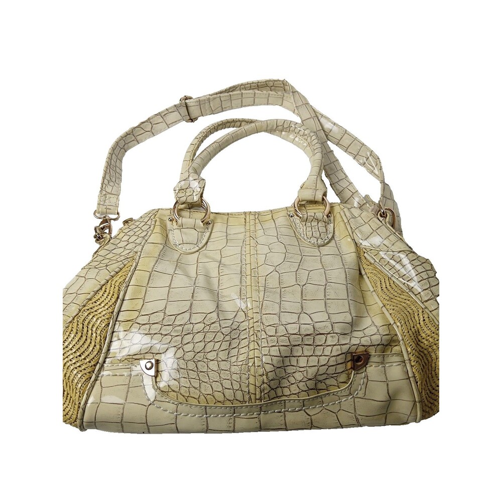 Robert Matthew Crocodile Textured Purse Cream Beige Top Handle Satchel Tote